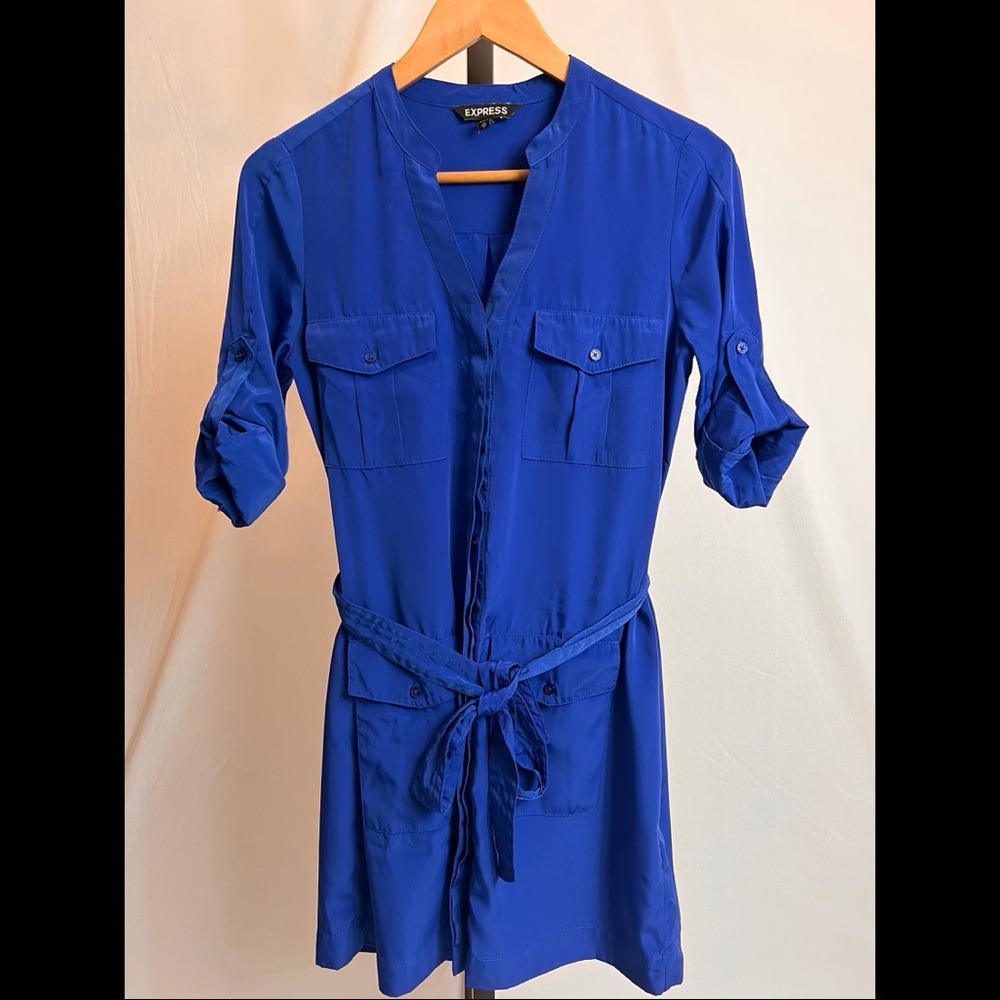 Royal Blue Express Dress with belt. Size Small